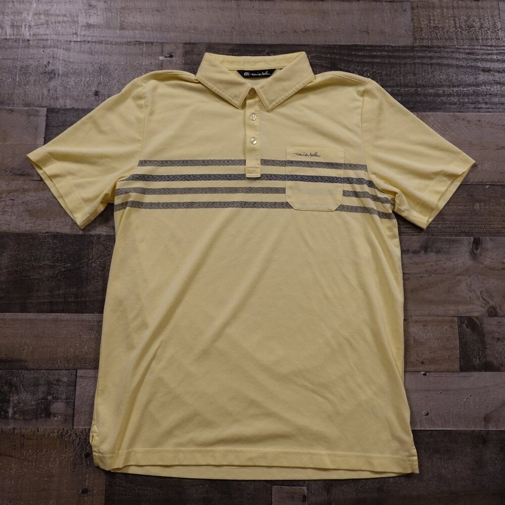 Travis‎ Mathew performance polo shirt men's large yellow stripes pima cotton